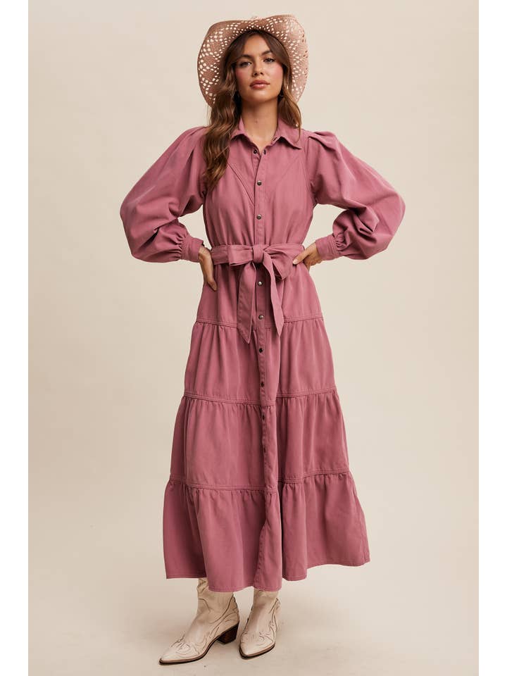 Listicle - Wholesale Dress - Women's - Utility Tiered Denim Midi Dress