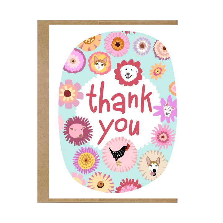 Greeting Card: Thank You Flower Animals for wholesale by Mosey Farm, Inc.