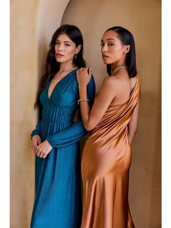 Teal Deep V-neck Long Sleeve Maxi Dress for wholesale on Faire