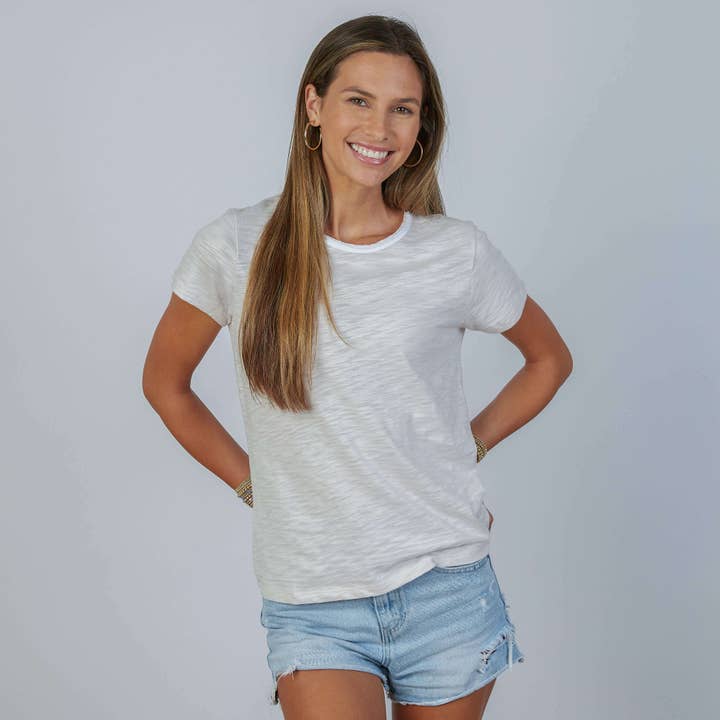 Short Sleeve Reverse Rebel Tee in Light Heathered Gray for wholesale by erin gray