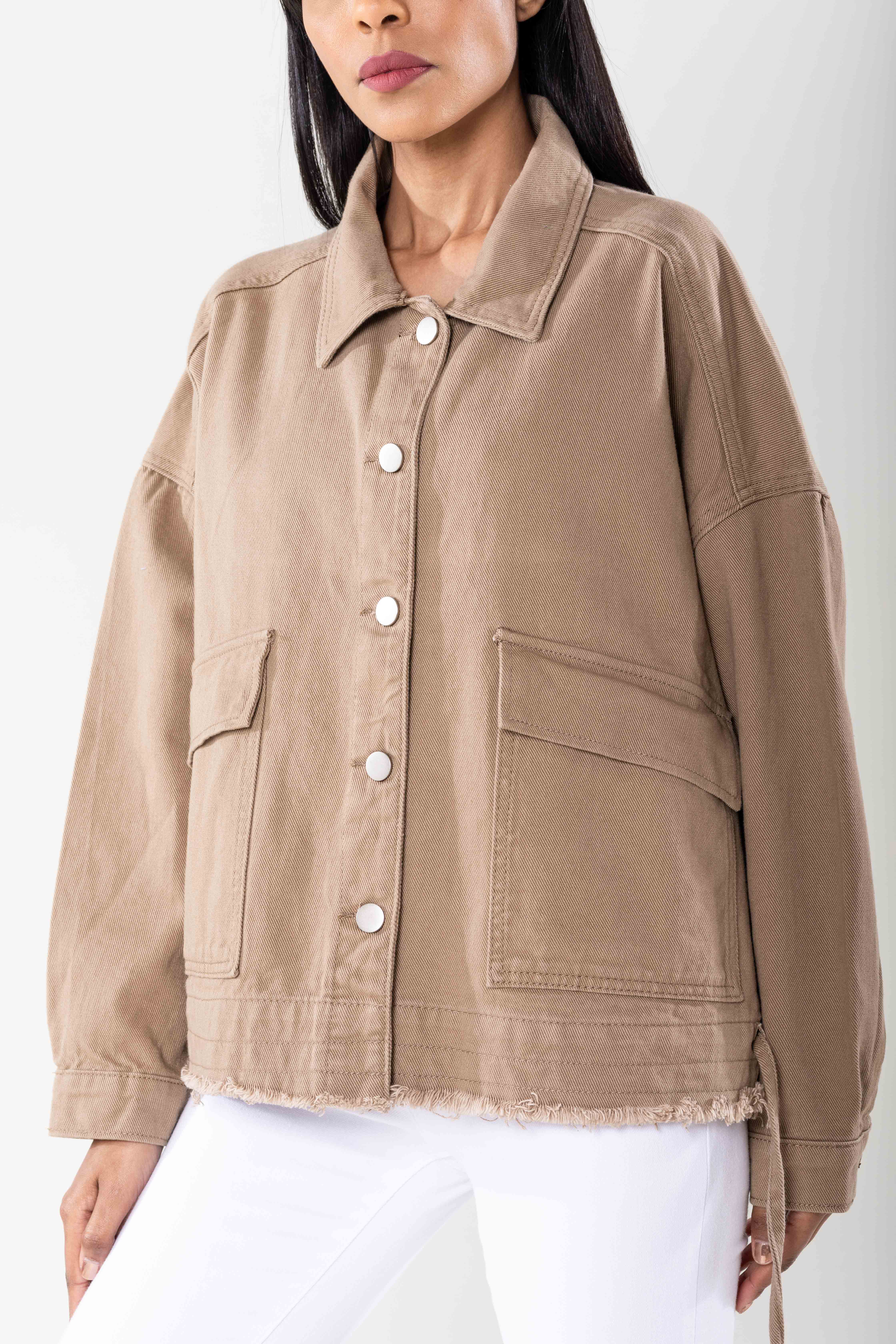 Nina Carter – Casaco de ganga - Mulher por atacado – Casaco de ganga oversized Nina Carter bolsos grandes S56214