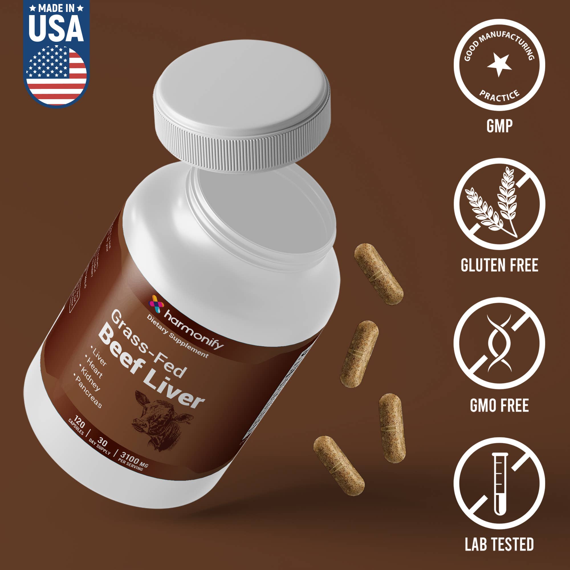 HARMONIFY - Vente Supplément oral/vitamine - Gélules de Foie de Bœuf Nourri à l’Herbe 3100 mg - Complément d’Organes2