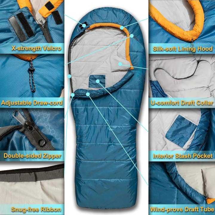 Azitrek - Wholesale Sleeping Bag - Kids - 0 Degree Camping Sleeping Bags For Adult XL (Side-sleeper Friendly) - Alpine Blue5