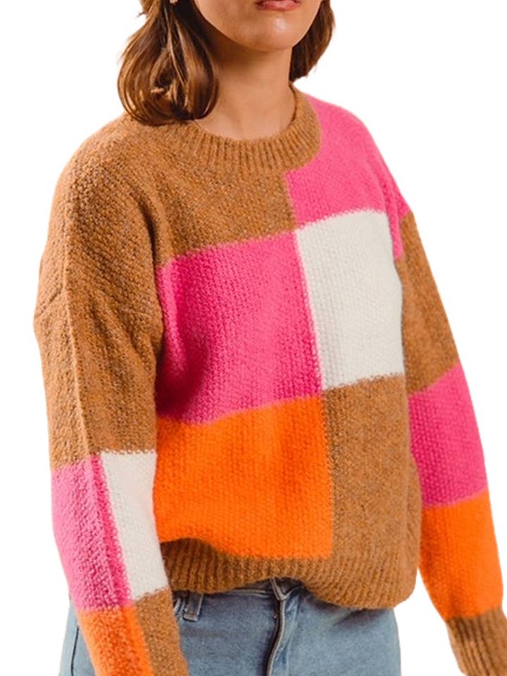 Multi Color Block Checkered Sweater for wholesale by Vanilla Monkey