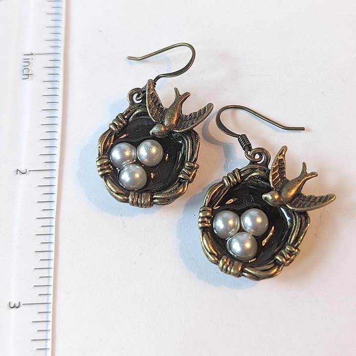 Stylish Jewelry Supply - Wholesale Dangle Earrings - Antique Bronze Sparrow Bird Nest Eggs Earrings