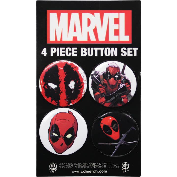 Pin-on Button - 1.25 Inch - Deadpool - Headshots - Set Of 4 for wholesale by Square Deal Recordings & Supplies
