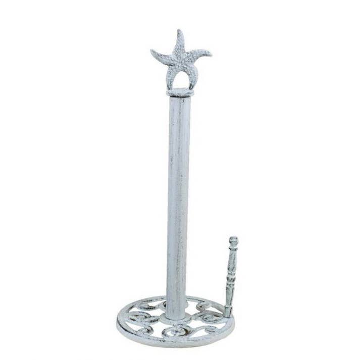 Porte-essuie-tout en fonte blanchie à la chaux rustique 15" pour la vente par Hampton Nautical