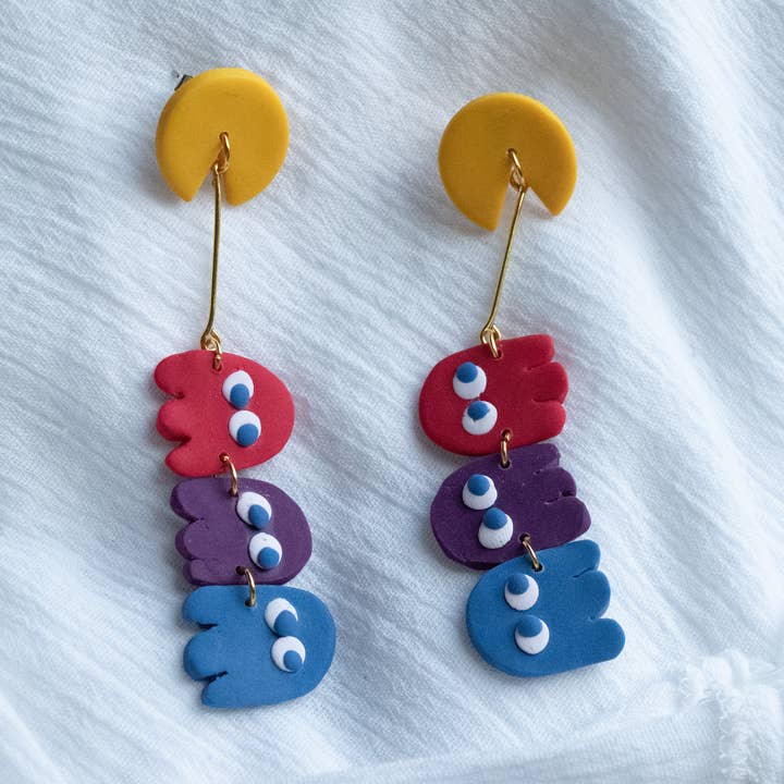 Boucles d'oreilles style Pac-Man pour la vente par Eleven Suns Jewelry