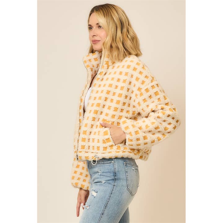 Cozy Casual, Inc. - Wholesale Jacket - Women's - Checker Sherpa Zip Up Jacket 3