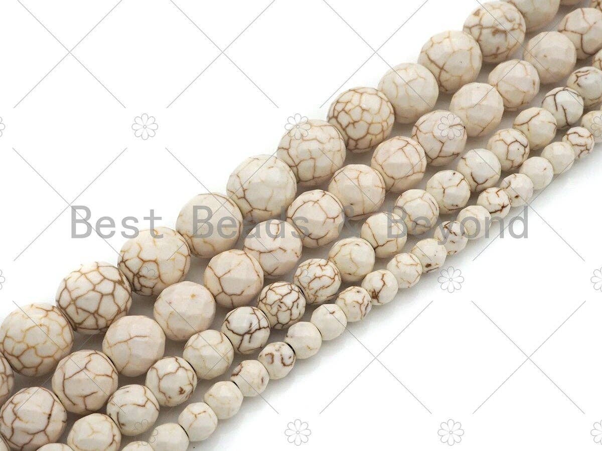 BestBeads&Beyond - Wholesale Beads - Faceted White Turquoise Beads, 6mm/8mm/10mm/12mm Faceted Turquoise Dyed Howlite Beads,  15.5" Full Strand, sku#UA1811