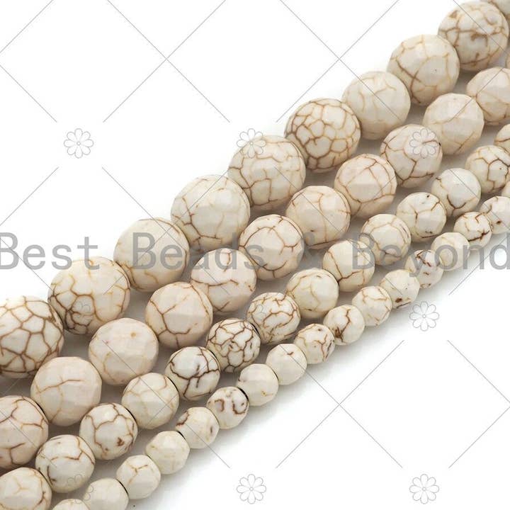 BestBeads&Beyond - Vente Perle - Perles à facettes turquoises blanches, 6 mm/8 mm/10 mm/12 mm, perles d'howlite teintées turquoise facettées, 15.5" plein brin, sku #UA1811