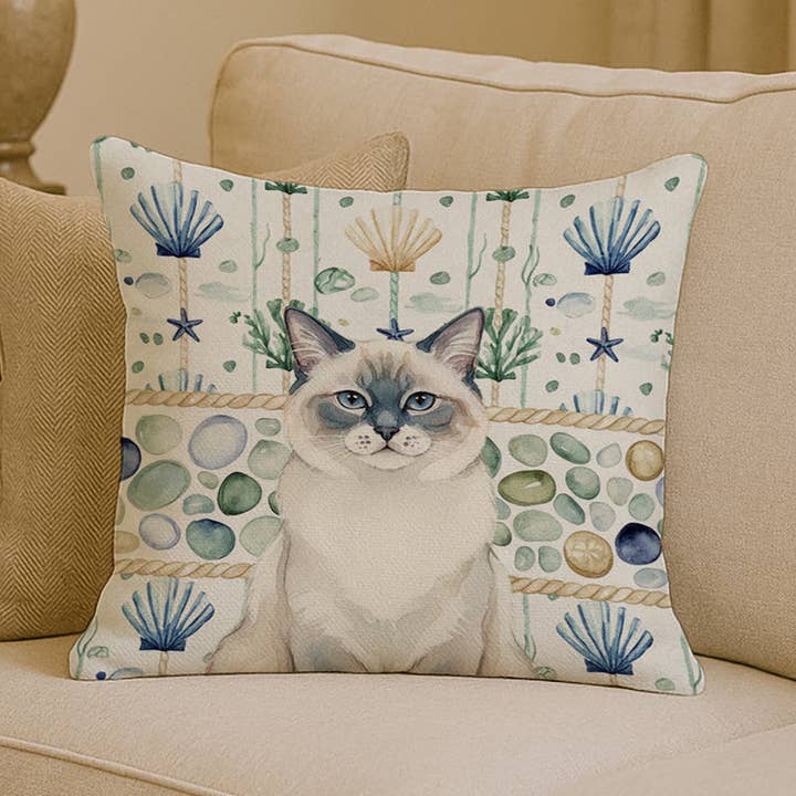 Cuscino in Vetro di Mare Costiero con Gatto Ragdoll Blue Point 14x14 FNT13 per la vendita all'ingrosso da parte di Caroline's Treasures