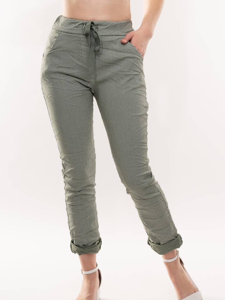 SS25 - PANTALÓN DE VIAJE ARRUGADO (PT862-67) RAYAS para venta al por mayor de LINEN LUV