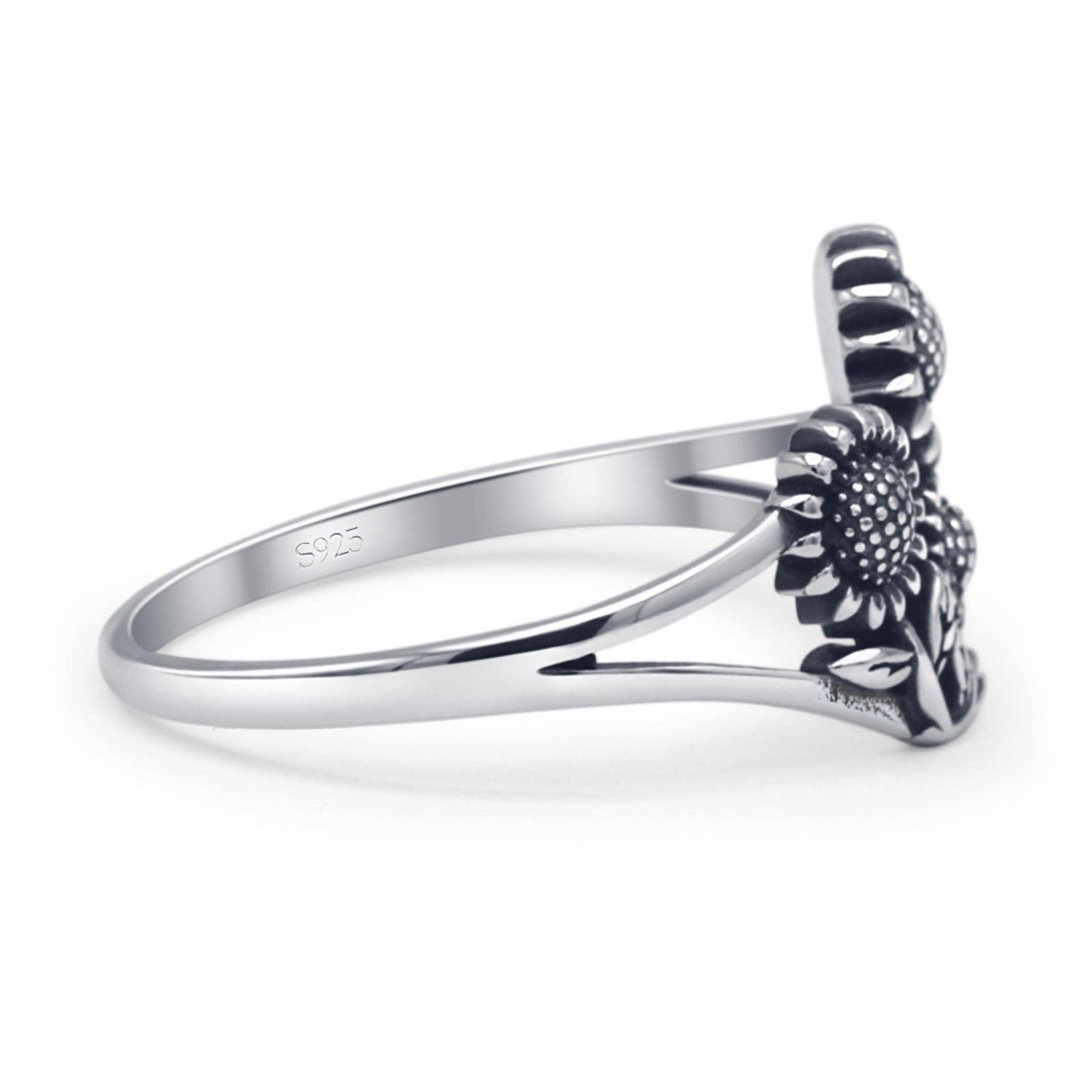 Sterling Silver Oxidized Budding Sunflower Split Shank Ring for wholesale on Faire1