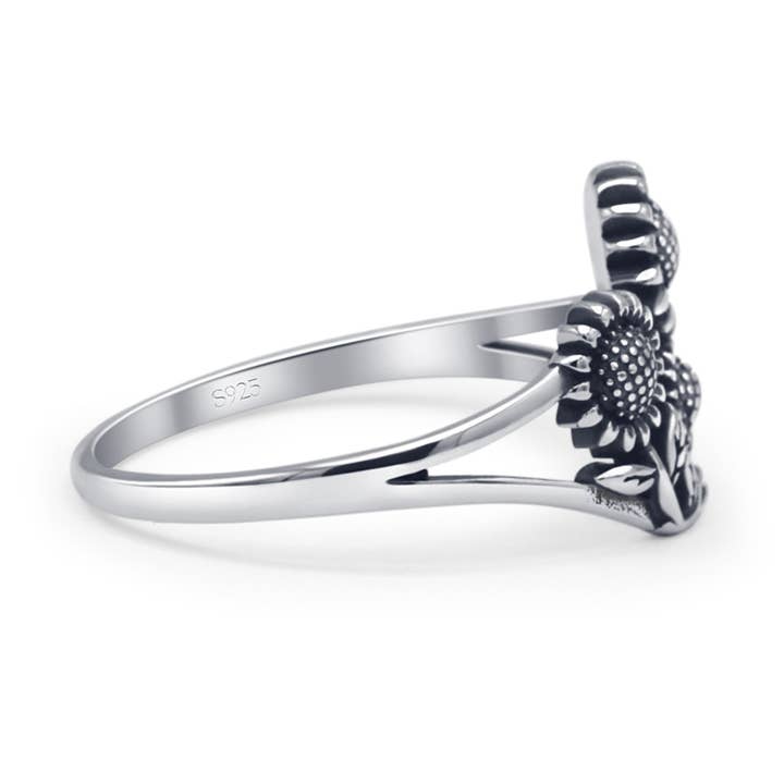 Sterling Silver Oxidized Budding Sunflower Split Shank Ring for wholesale on Faire1