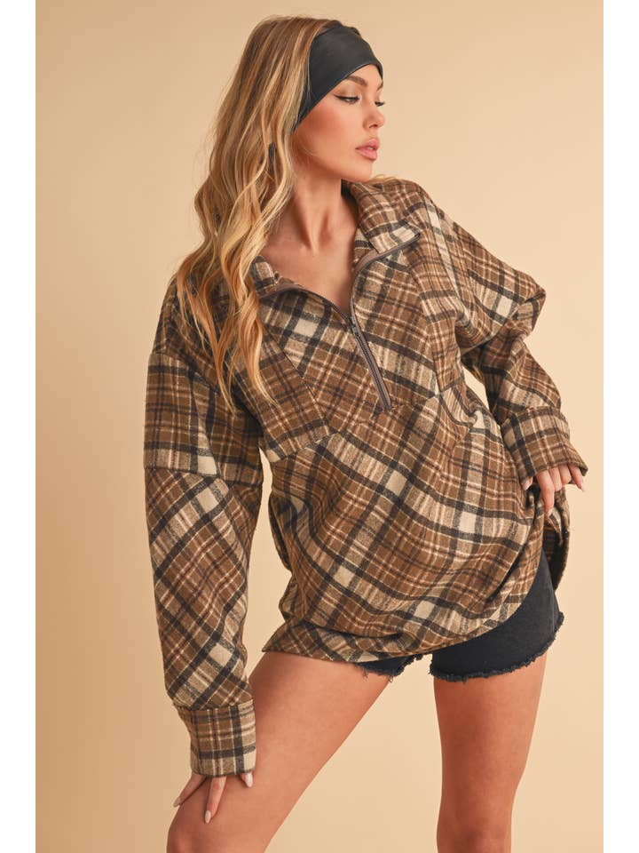 AEMI + CO - Wholesale Knit Top - Women's - 8421EK Mya Plaid Pullover8