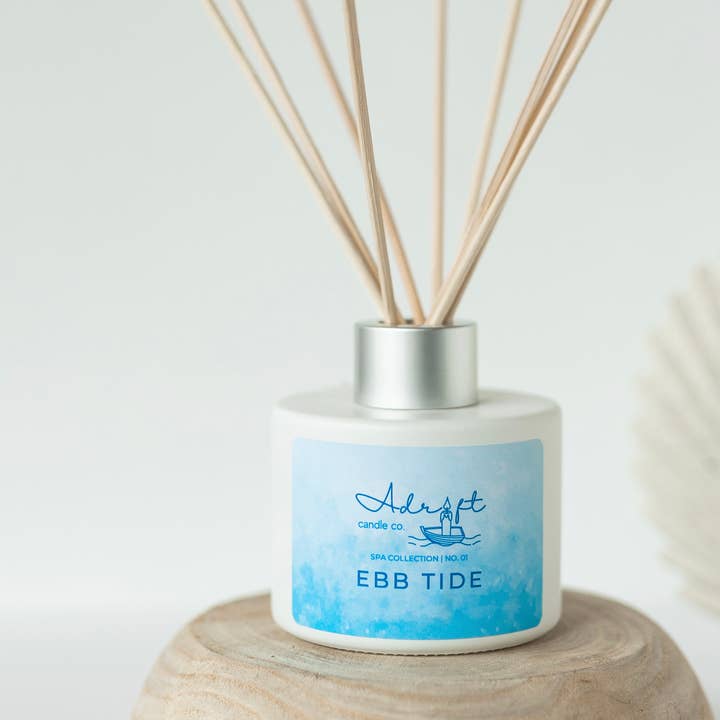 Adrift Candle Co. - Wholesale Reed Diffuser - White glass reed diffuser, coastal themed