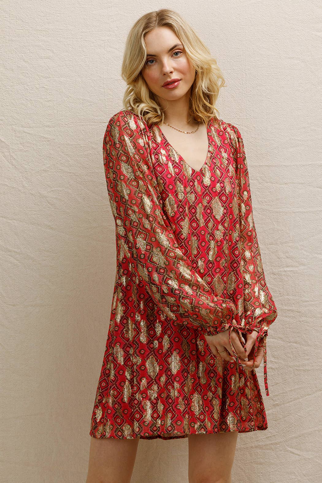 Rose Multi Mini-robe à manches longues à pois en lurex en vente sur Faire
