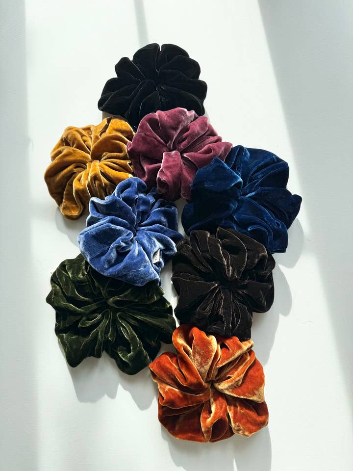 SILK VELVET SCRUNCHIES - heritage for wholesale by Billy Bamboo