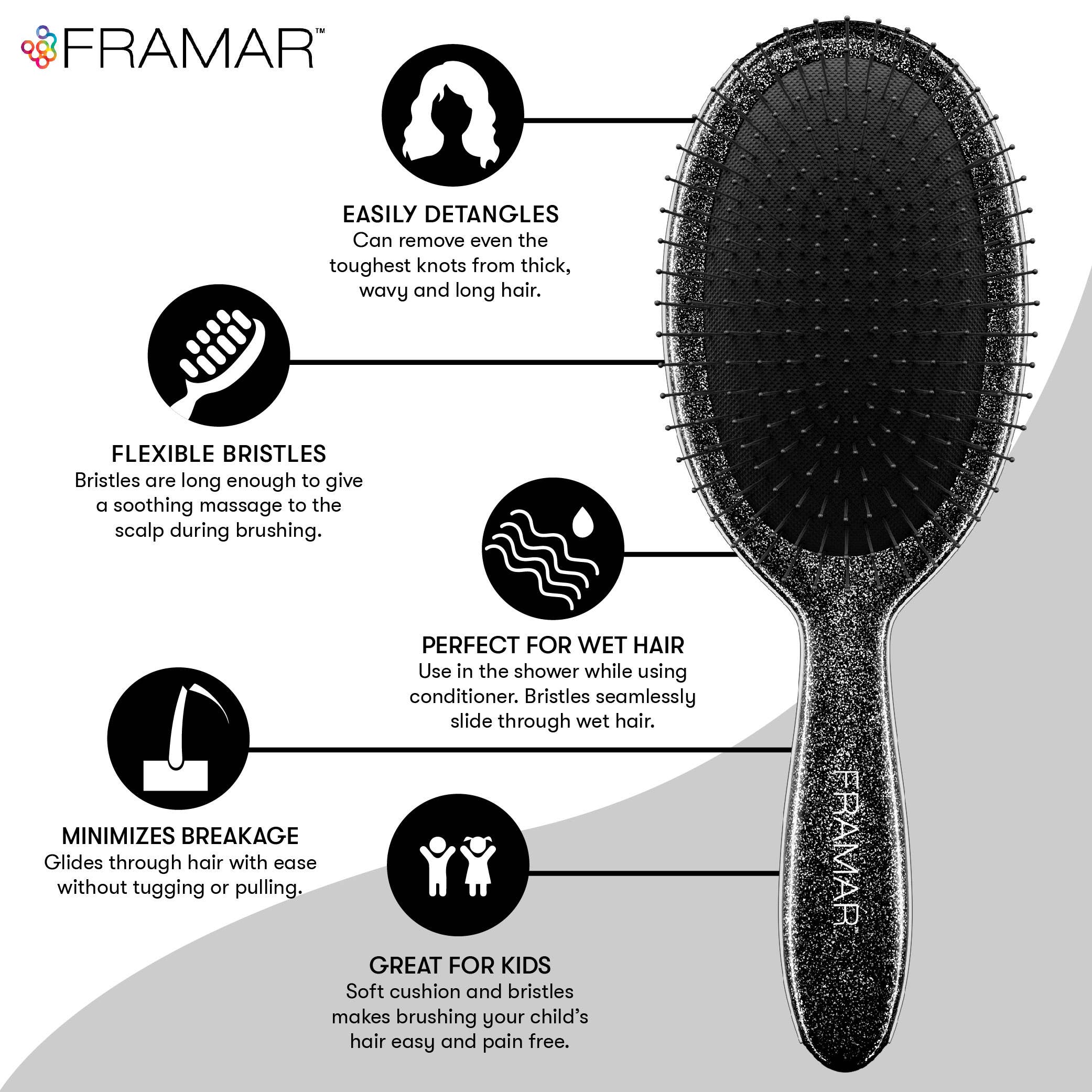 Framar Hair Brushes & Hair Accessories - Wholesale Hair Brush/Comb - FRAMAR Detangling Brush, Wet Hair Brush Detangler - Glitter9