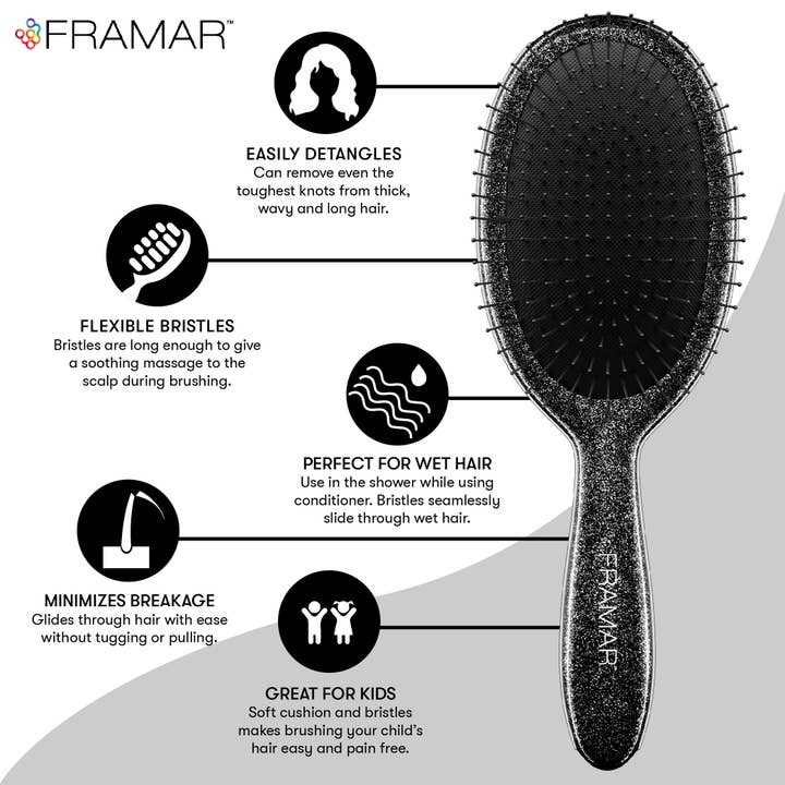 Framar Hair Brushes & Hair Accessories - Wholesale Hair Brush/Comb - FRAMAR Detangling Brush, Wet Hair Brush Detangler - Glitter9