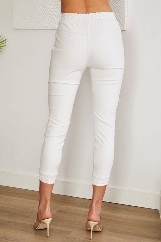 VENTI6 - Wholesale Pants - Women's - PU ELASTIC WAISTBAND ELASTIC ANKLE JOGGERS (97800-PU)6