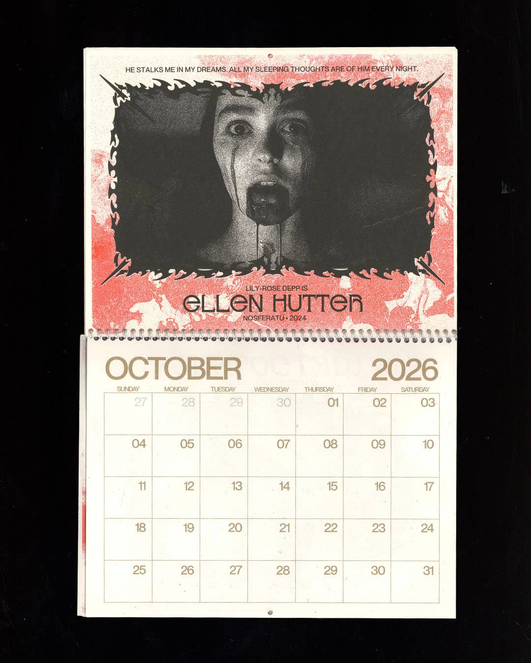 Back of Beyond Press – wholesale Calendar – Women of Horror Risograph Spiral-Bound 2026 Calendar 3