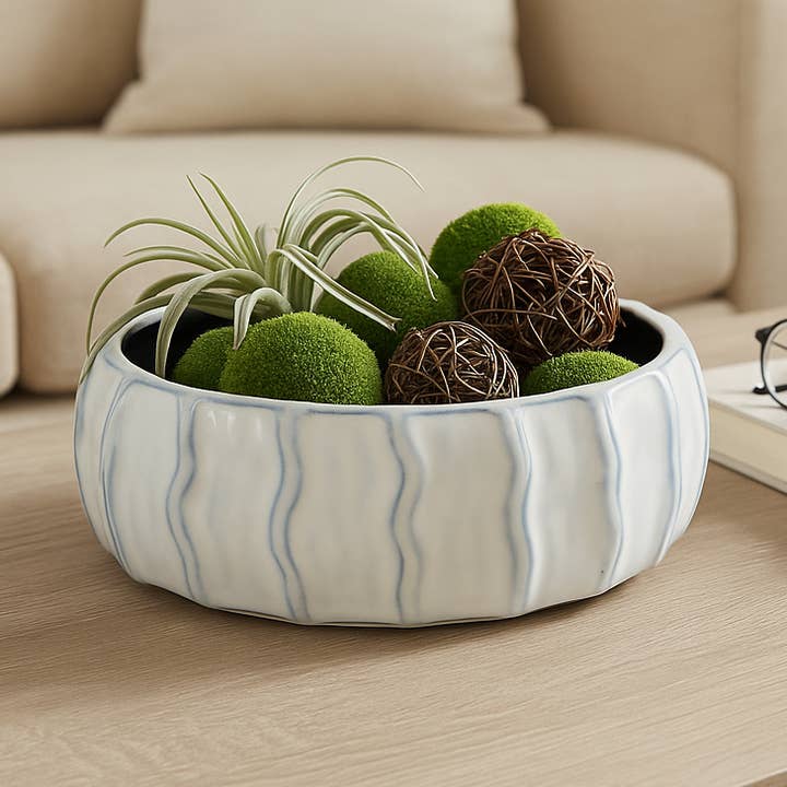 Sagebrook Home - Wholesale Decorative Plate/Dish/Bowl - Decorative Bowl - White/Blue Ceramic Sea Urchin, 11 in.0