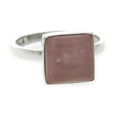 Rose Quartz Square Ring in Size N with Presentation Box for wholesale by Nova Silver