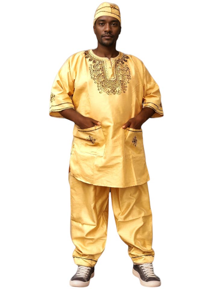 Men Faux Silk 3 Pcs Set With Embroidery-IB861 for wholesale by India Batik