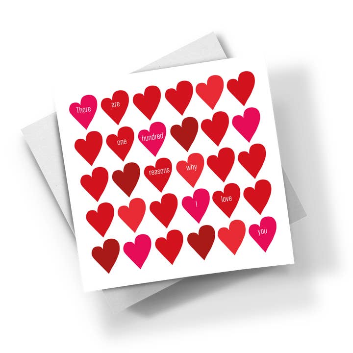 One Hundred reasons why I love you Valentine's card for wholesale by Mayajoy