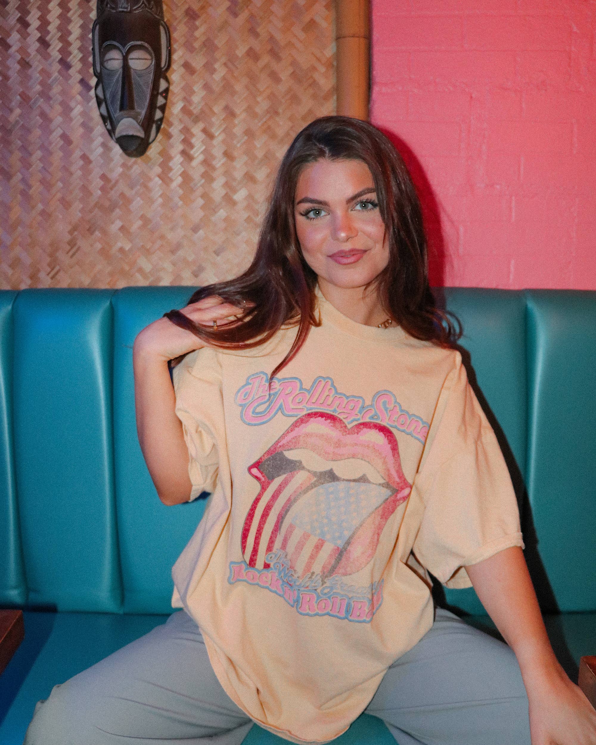 LivyLu - Wholesale Screen Printed T-Shirt - Unisex - Rollings Stones World's Greatest Band Yellow Thrifted Tee2