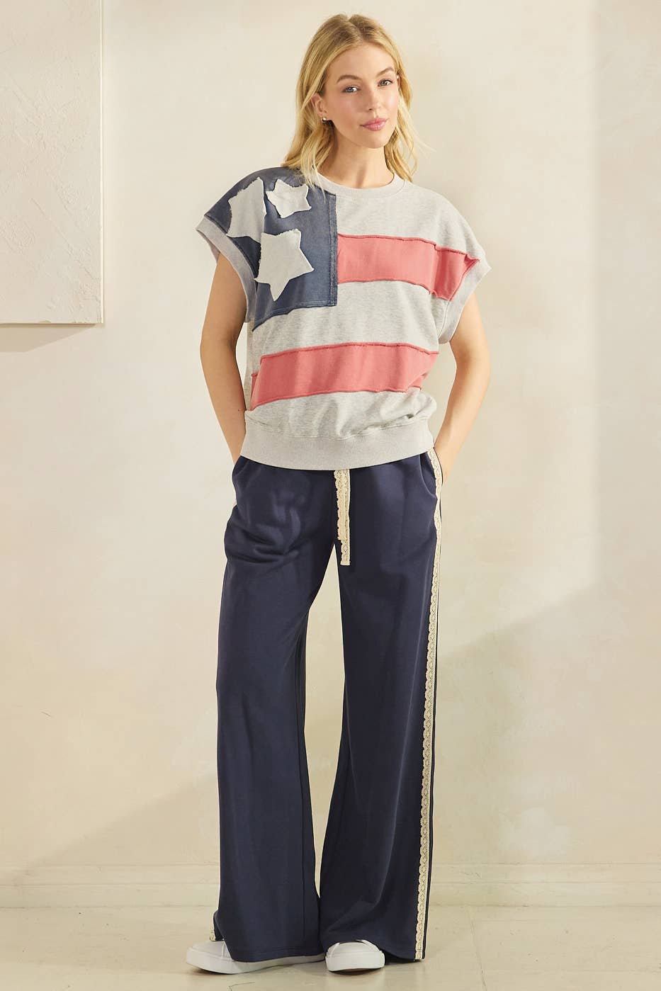 mittoshop - Wholesale Pants - Women's - LACE STRIPED ELASTIC WAIST TERRY SWEATPANTS24