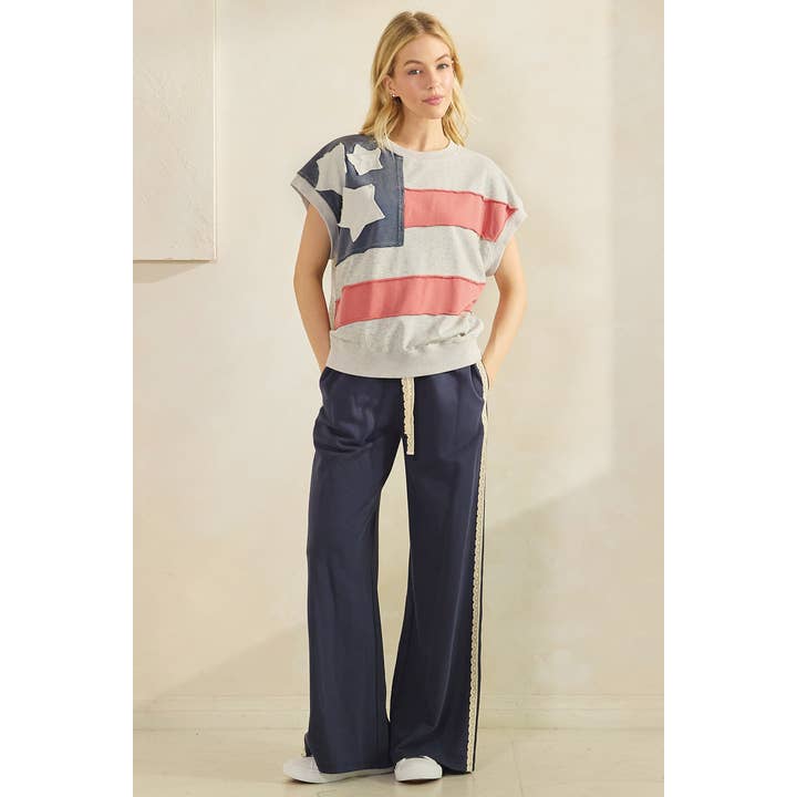 mittoshop - Wholesale Pants - Women's - LACE STRIPED ELASTIC WAIST TERRY SWEATPANTS24