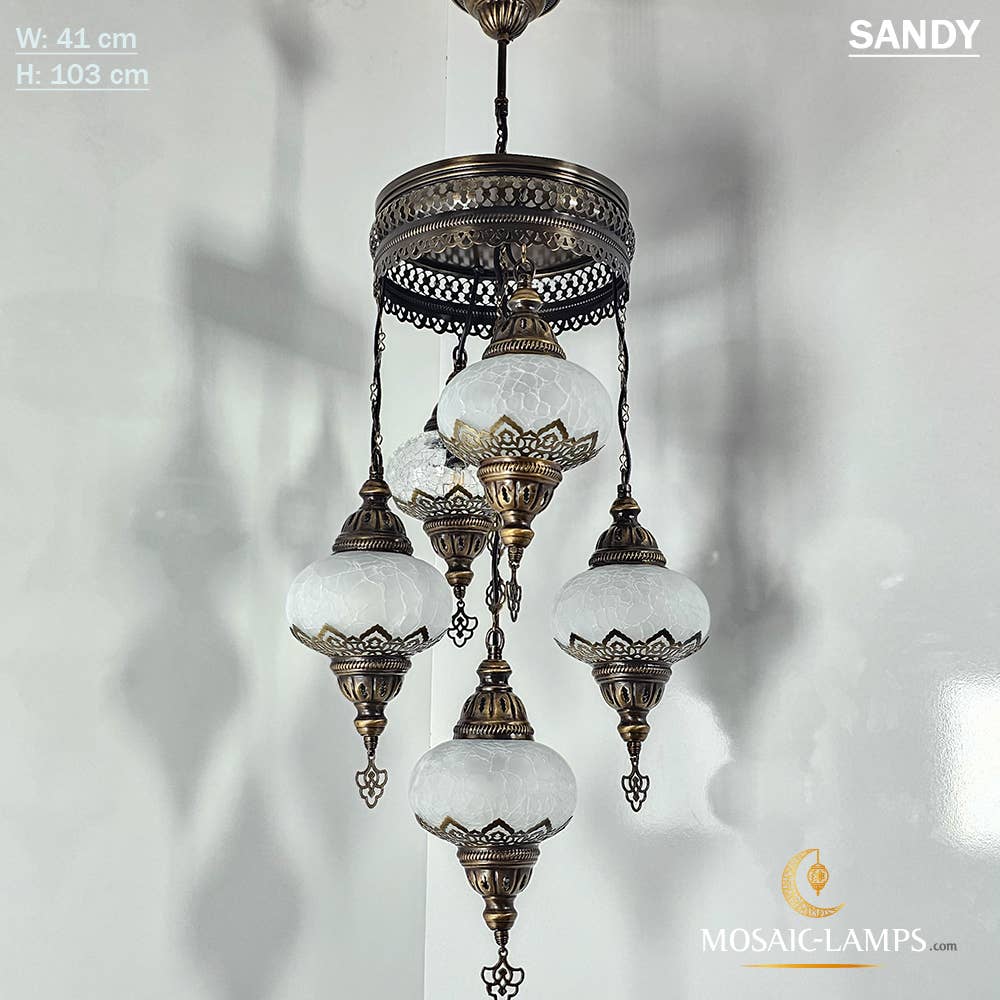Mosaic Lamps – wholesale Chandelier/hanging light – Clear Cracked Ottoman Chandelier, 5 Globe Moroccan Chandelie7