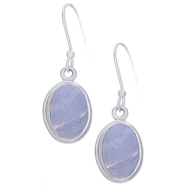 Blue Lace Agate Simple Oval Earrings for wholesale by Kheops BLJ Jewelry