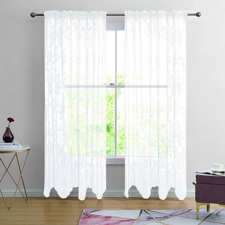 Jenin Home Furnishing Inc - Wholesale Curtain - 2pc Alison Sheer Flower Floral Lace Rod Pocket Curtain Panel6