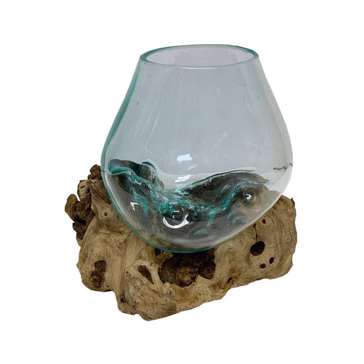 CB Home Collection - Wholesale Decorative Plate/Dish/Bowl - 10" Large Melted Glass Bowl on Driftwood - Each is Unique4