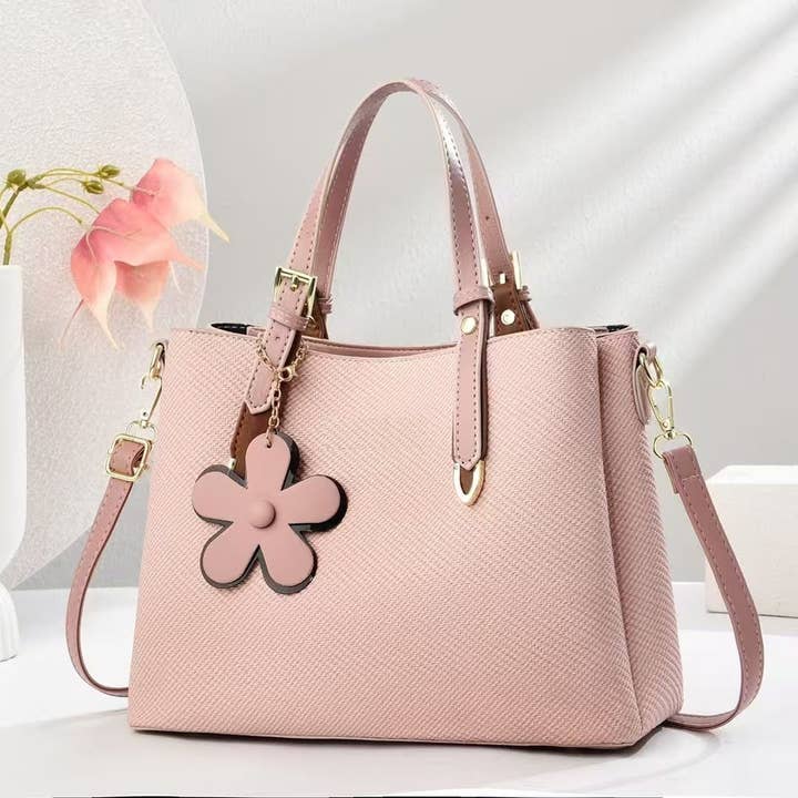 Medium Size 3 Compartment Two-toned Tote Bag+ Flower Pendant for wholesale by Superbia