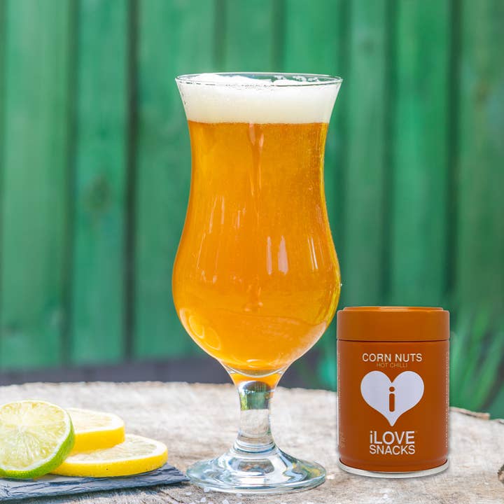 iLOVE SNACKS - Venta al por mayor Frutos secos - Lata de nueces de maíz con chile picante, vegano, sin OGM, sin gluten