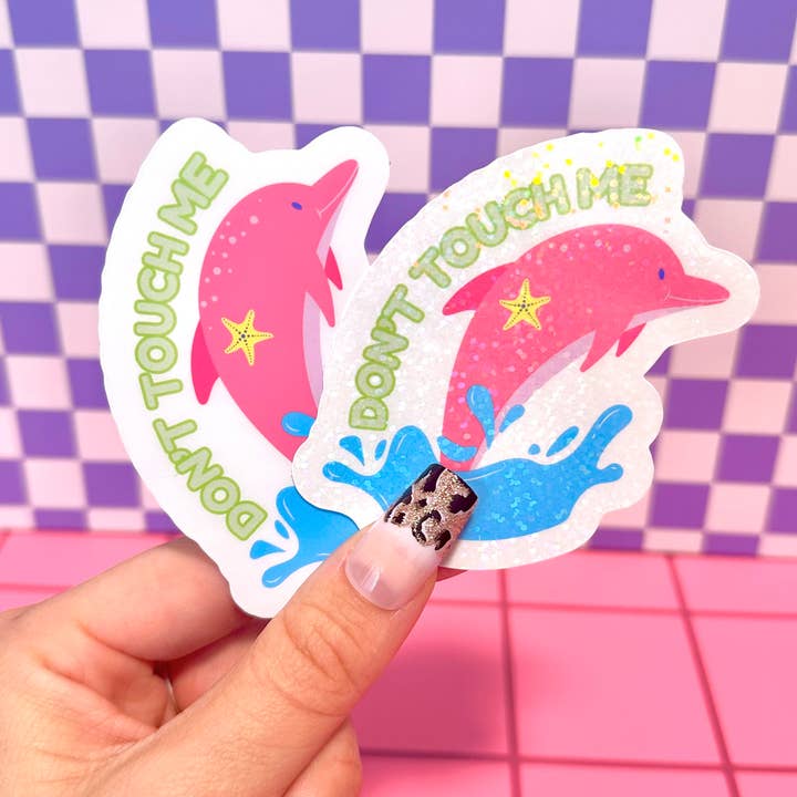 Funny Relatable Introvert Dolphin Waterproof Vinyl Sticker for wholesale by Stickers+ X Ashley Bexar