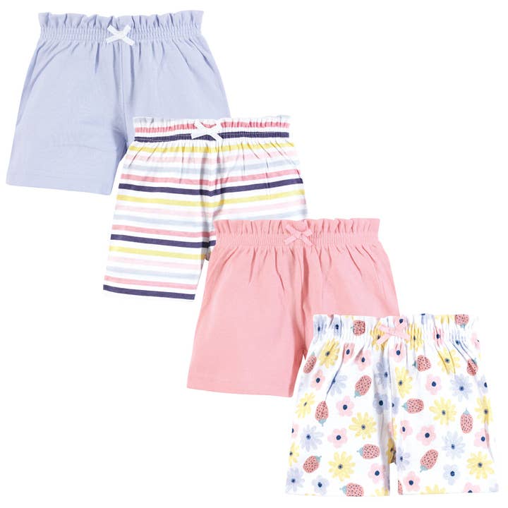 Hudson Baby Shorts Bottoms 4-Pack, Flowers And Strawberries for wholesale by BabyVision