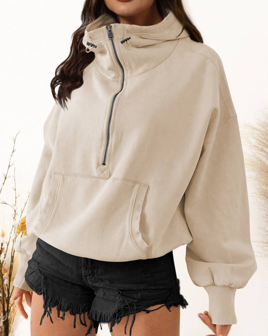 Sweetkama - Wholesale Hoodie - Women's - Ladies Long Sleeves Zip Collar Pocket Hoodie EWQD3