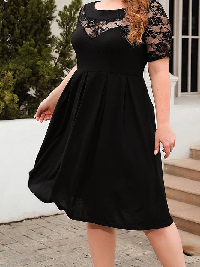 Plain Lace Splicing Plus Size Dress AYY031 for wholesale by UNISHE
