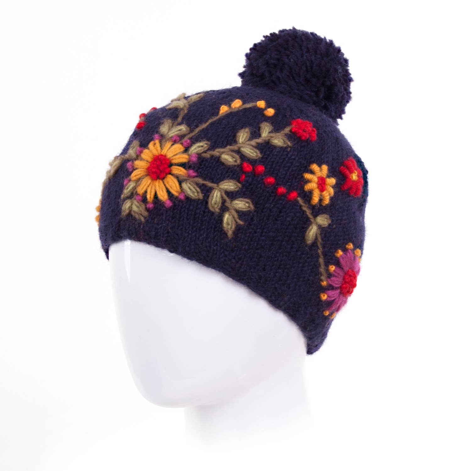 Lost Horizons Knitwear – Ships from USA - Wholesale Beanie - Women's - Olivia Hand-Embroidered Wool Hat with Pom5