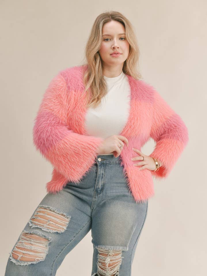 Cardigan Layla Fuzzy Colorblock: Pink Multi per la vendita all'ingrosso da parte di Sadie & Sage PLUS