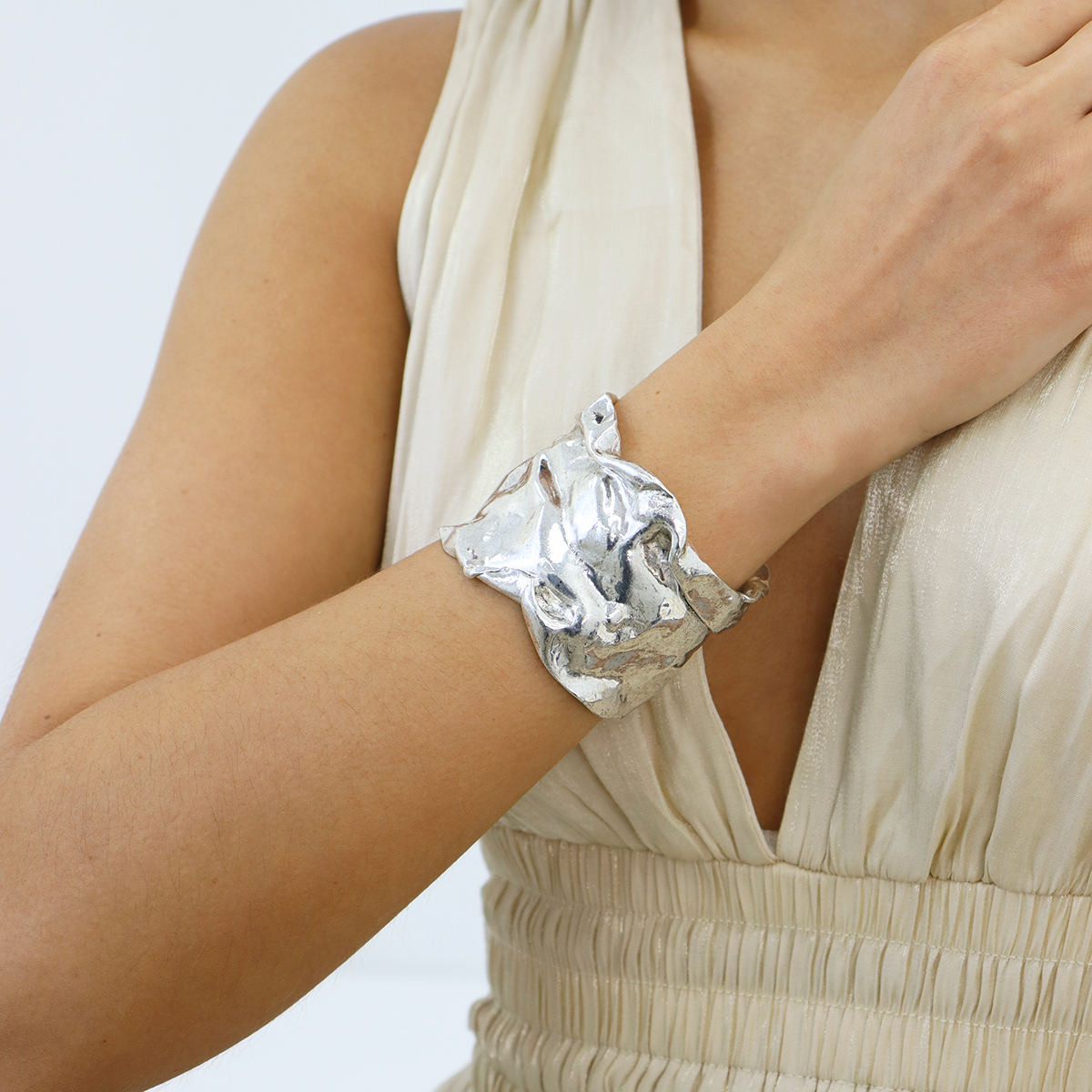 KARINE SULTAN - Wholesale Cuff Bracelet - Trendy Crumpled Foil Cuff Bracelet - Stylish Statement Piece4