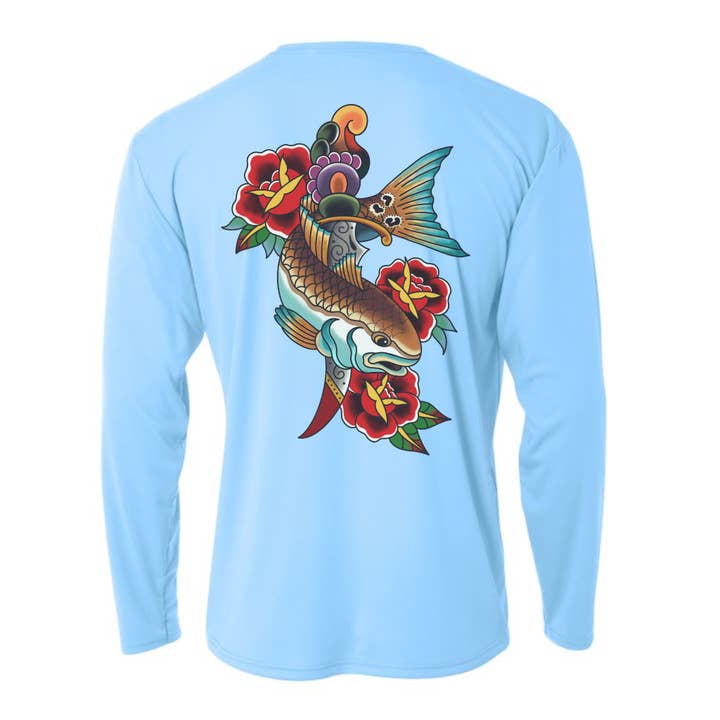 GOTTA LOVE THAT TAIL! Redfish UPF 50+Performance Long Sleeve for wholesale by On The Fly Artworks