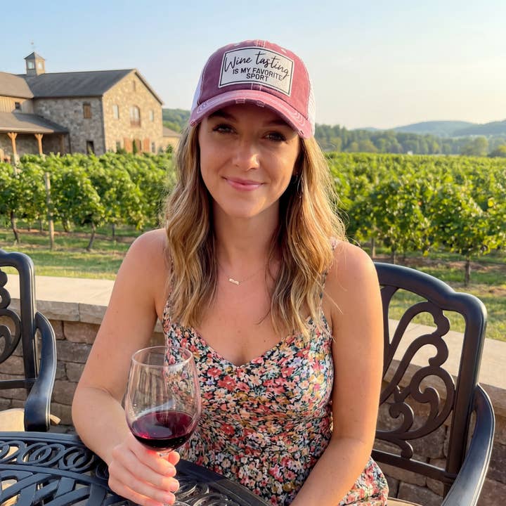 dkhandmade - Wholesale Trucker Hat - Unisex - WINE TASTING IS MY FAVORITE SPORT | UNISEX HAT | DISTRESSED5