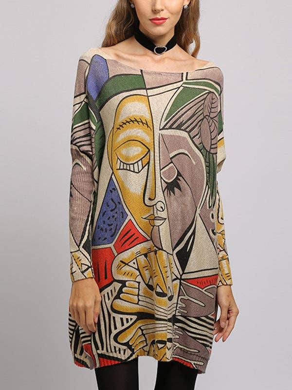 UZ Wholesale Store – wholesale Tunic sweater – Women’s – Figure Printed Long Sleeves Loose Boat Neck Knitwear10